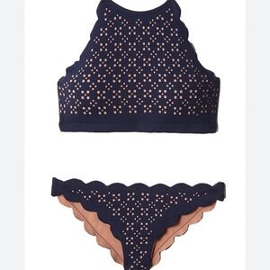 Marysia swim laser cut Mott Navy Scalloped Bikini Set
